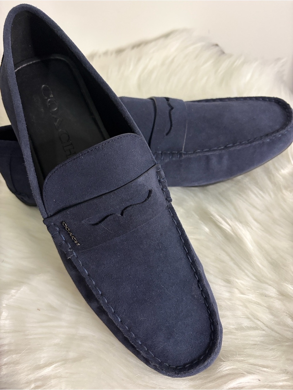 COACH Men's Suede Penny Loafers in Navy Blue SIZE 13D